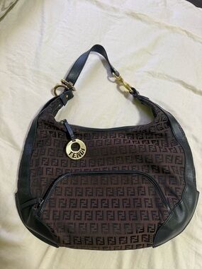 Fendi Brown Zucchino Shoulder Bag Canvas